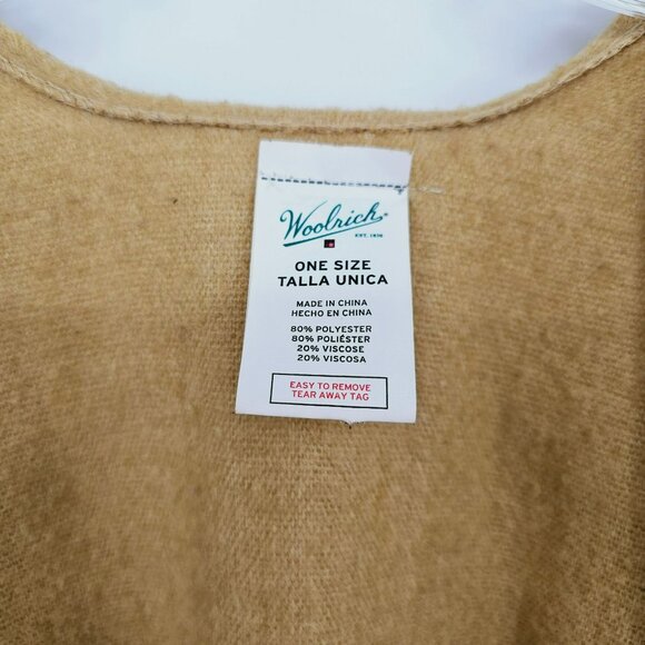 Woolrich Justine Plaid Shawl Poncho Wrap One Size Tan Red Black Fringe Trim Boho - Picture 2 of 8